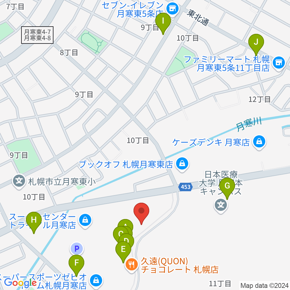 エルム楽器 ブランチ札幌月寒センター周辺のファミレス・ファーストフード一覧地図