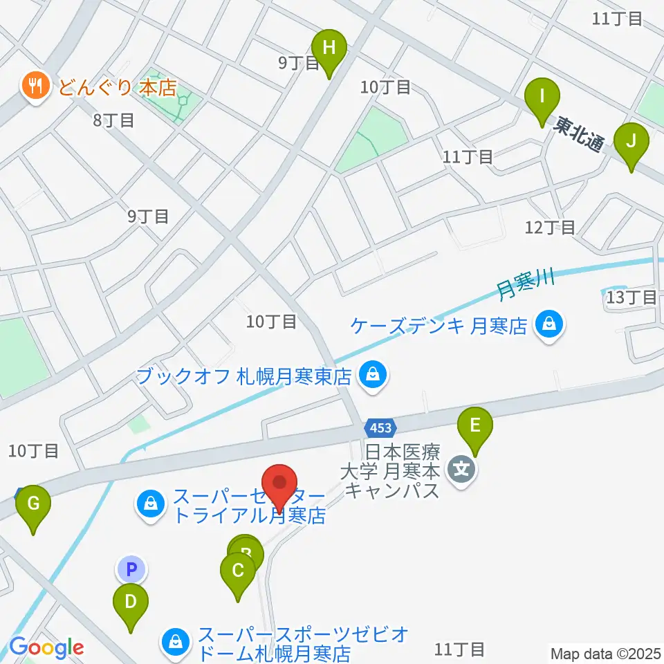 エルム楽器 ブランチ札幌月寒センター周辺のファミレス・ファーストフード一覧地図