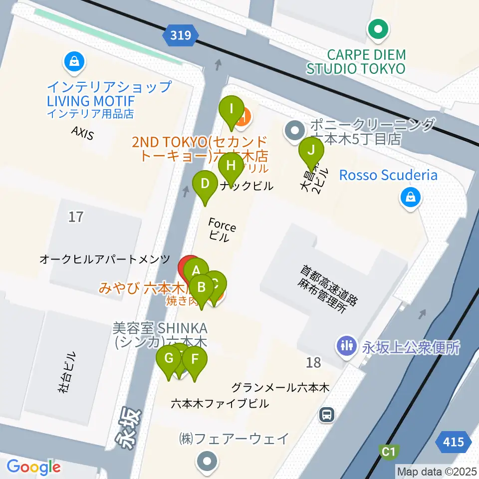 六本木CLUB EDGE周辺のファミレス・ファーストフード一覧地図