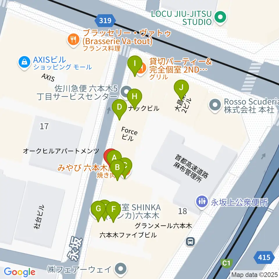 六本木CLUB EDGE周辺のファミレス・ファーストフード一覧地図