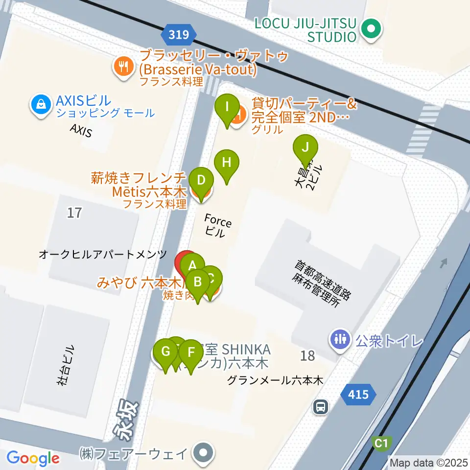 六本木CLUB EDGE周辺のファミレス・ファーストフード一覧地図
