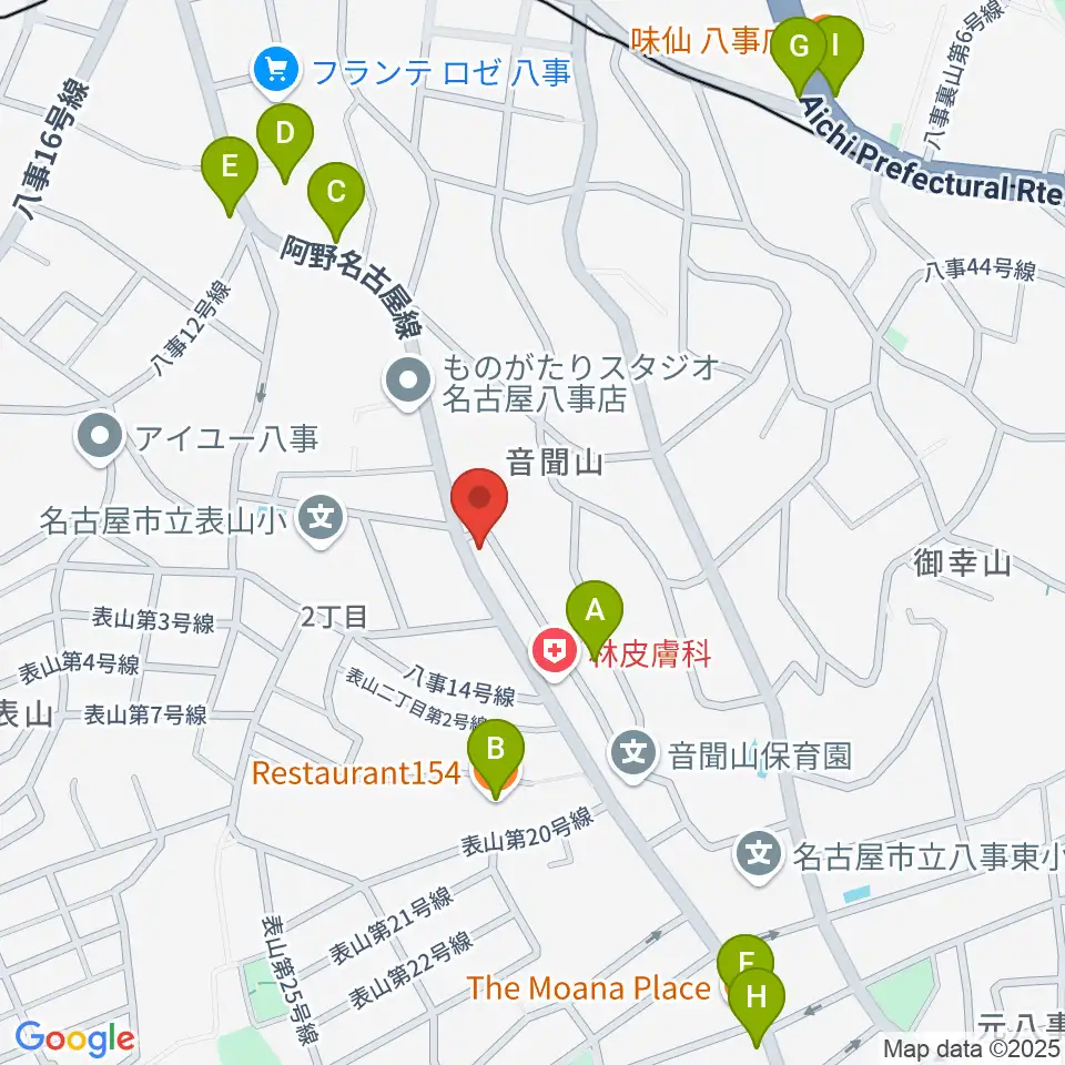 音楽教室あんだんて 八事教室周辺のファミレス・ファーストフード一覧地図
