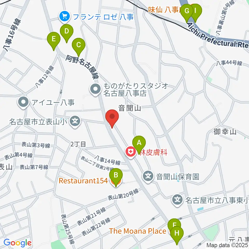 音楽教室あんだんて 八事教室周辺のファミレス・ファーストフード一覧地図