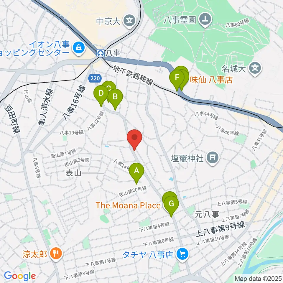 音楽教室あんだんて 八事教室周辺のファミレス・ファーストフード一覧地図