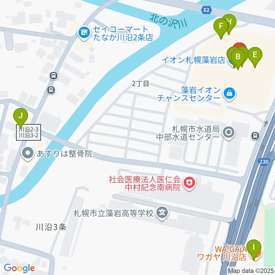 エルム楽器 イオン札幌藻岩センター周辺のファミレス・ファーストフード一覧地図