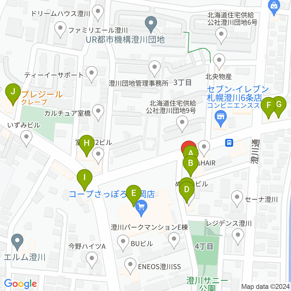 エルム楽器 澄川センター周辺のファミレス・ファーストフード一覧地図
