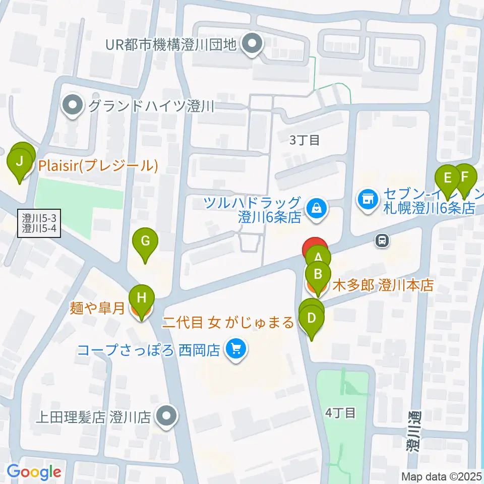 エルム楽器 澄川センター周辺のファミレス・ファーストフード一覧地図