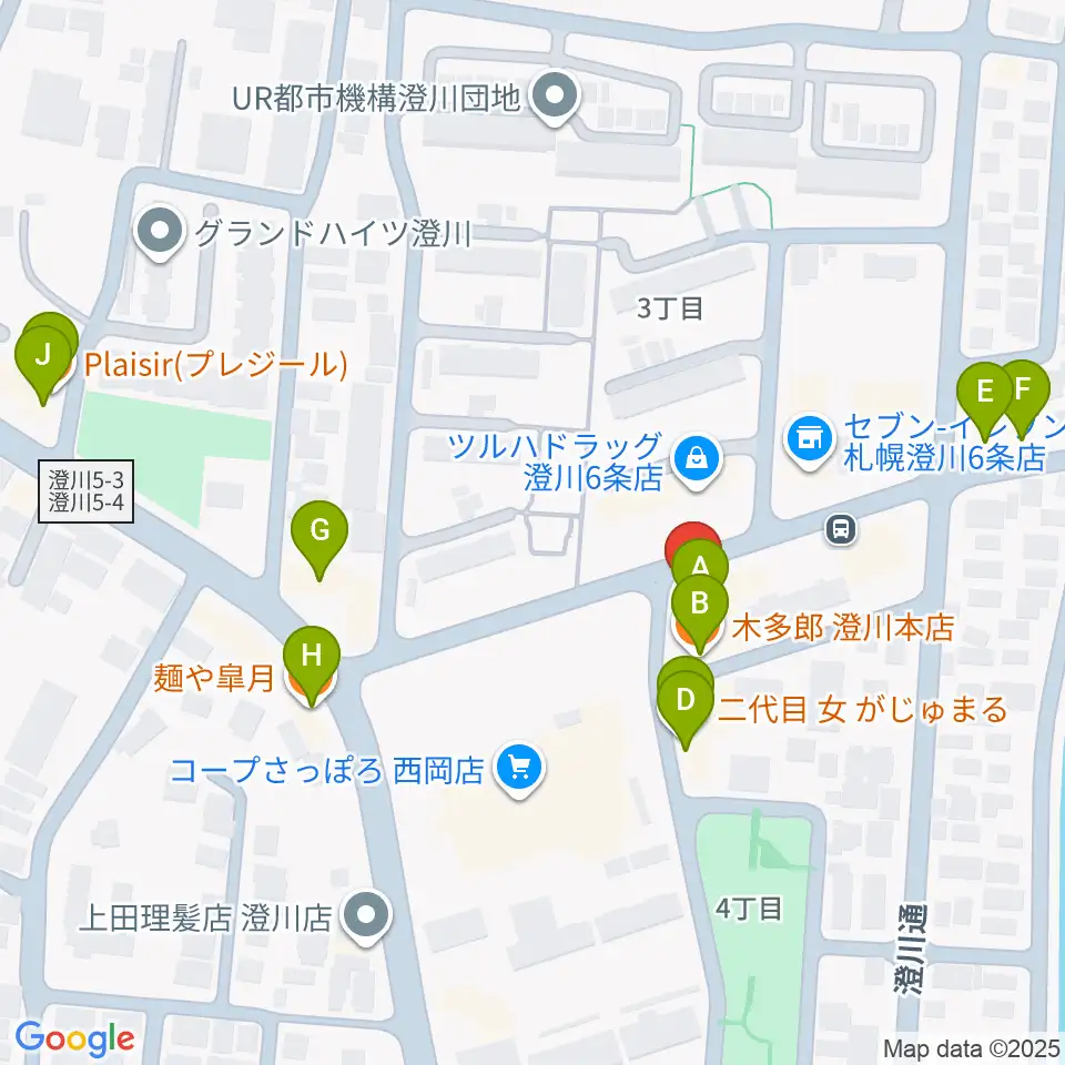 エルム楽器 澄川センター周辺のファミレス・ファーストフード一覧地図