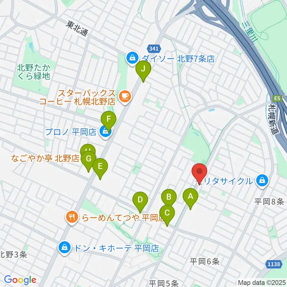エルム楽器 平岡センター周辺のファミレス・ファーストフード一覧地図