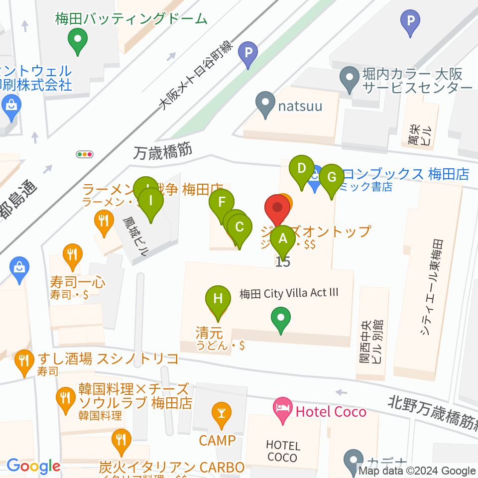 梅田サードストーン周辺のファミレス・ファーストフード一覧地図