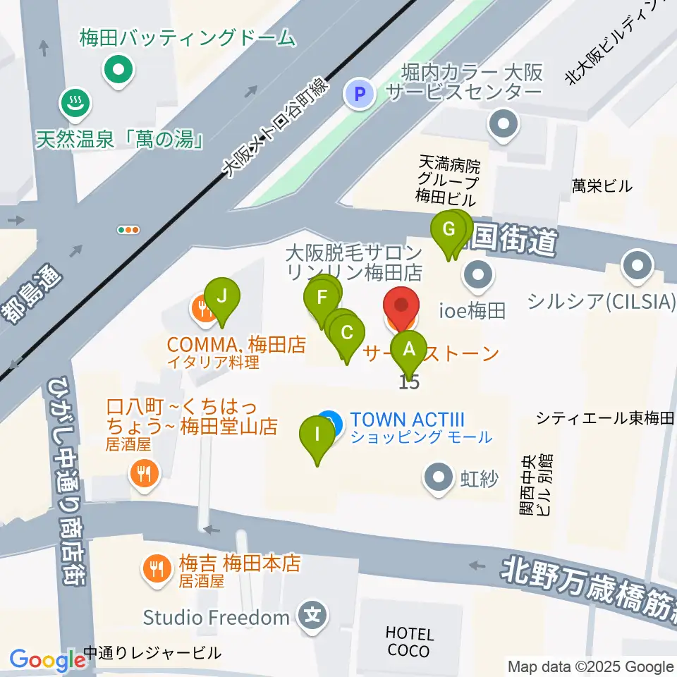 梅田サードストーン周辺のファミレス・ファーストフード一覧地図