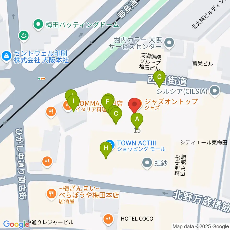 梅田サードストーン周辺のファミレス・ファーストフード一覧地図