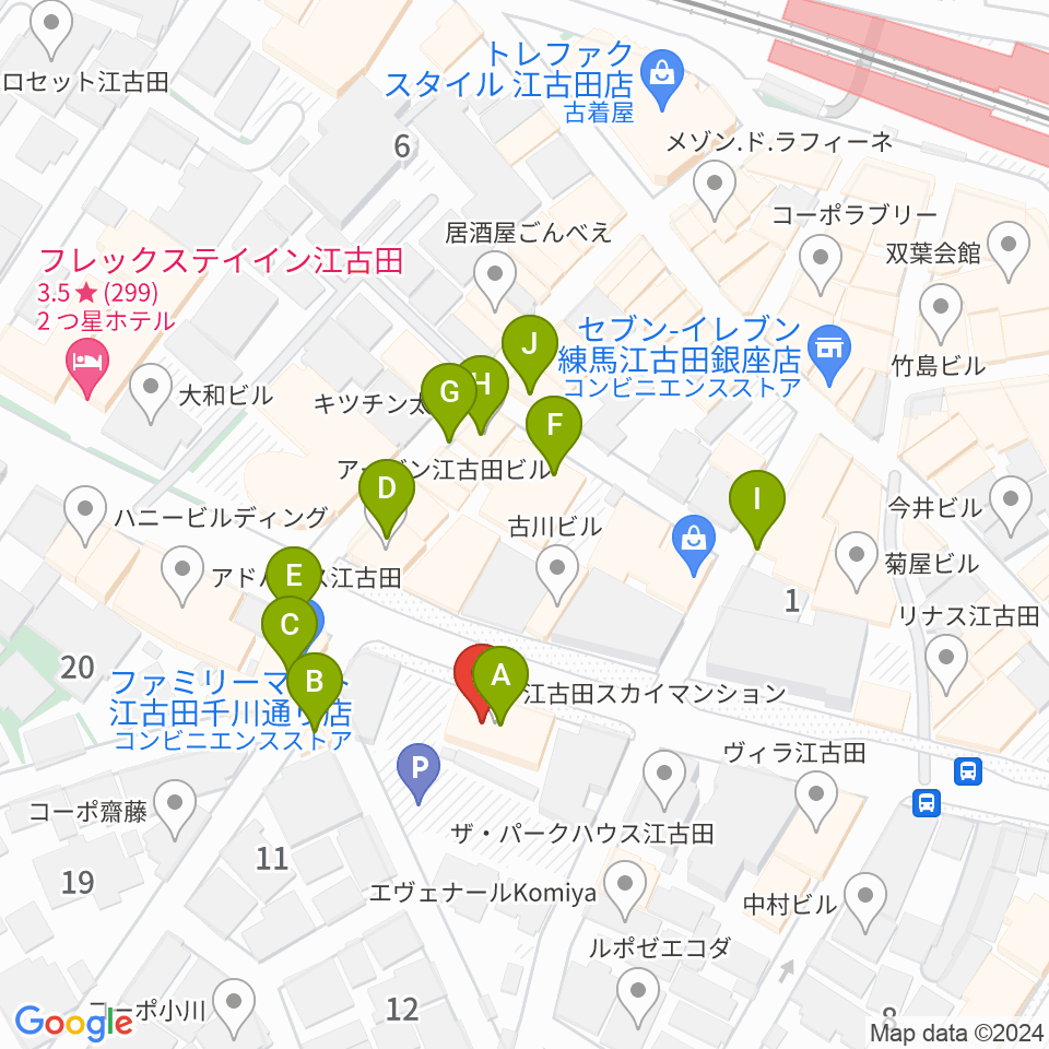 江古田マーキー周辺のファミレス・ファーストフード一覧地図