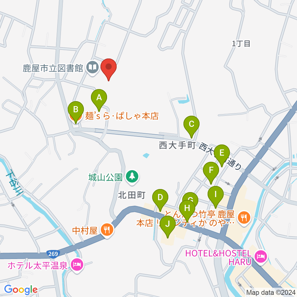 鹿屋市文化会館周辺のファミレス・ファーストフード一覧地図