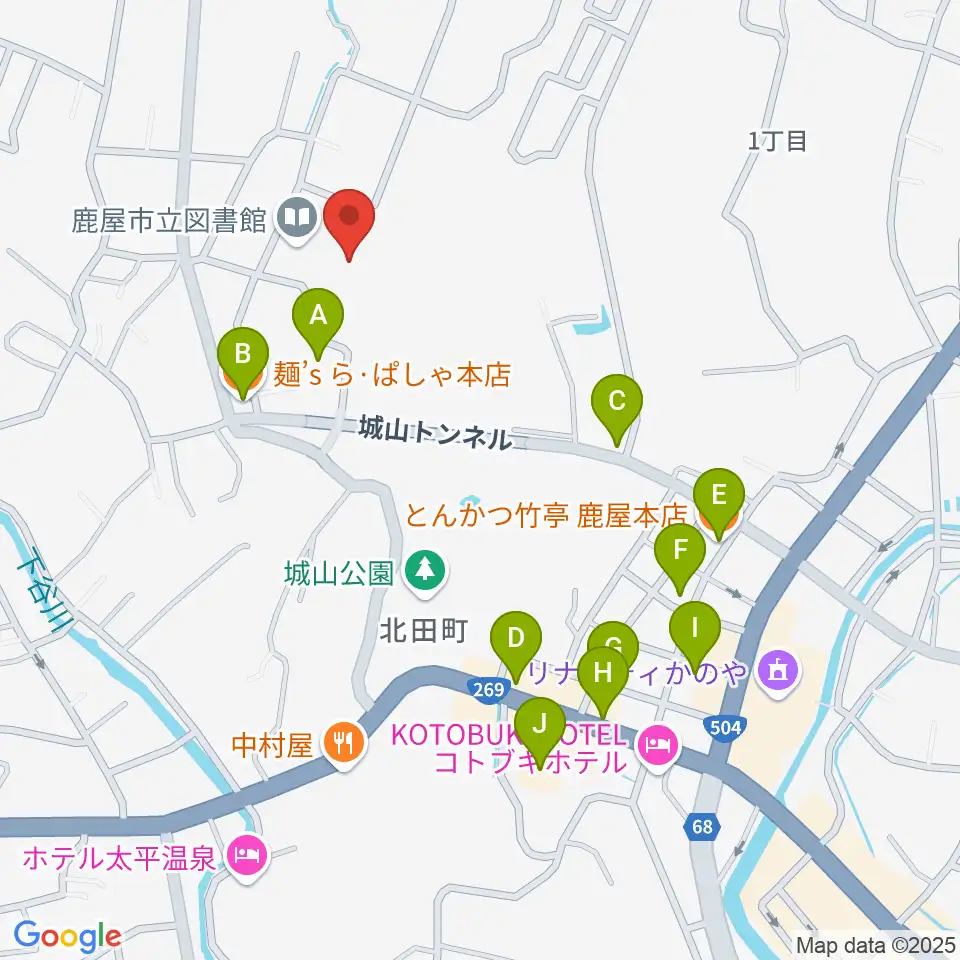 鹿屋市文化会館周辺のファミレス・ファーストフード一覧地図