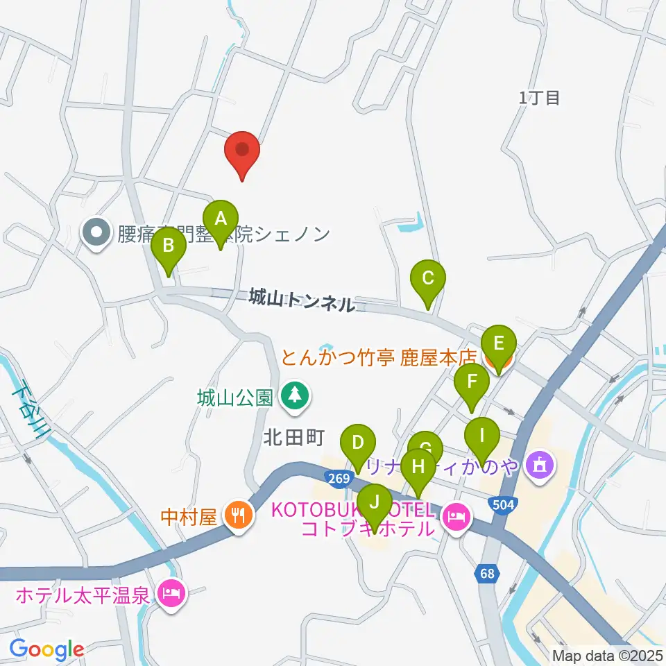 鹿屋市文化会館周辺のファミレス・ファーストフード一覧地図