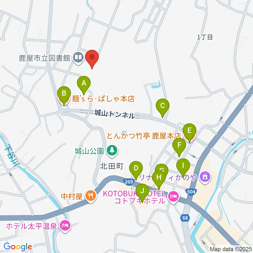 鹿屋市文化会館周辺のファミレス・ファーストフード一覧地図