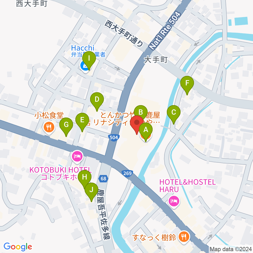 リナシティかのや 鹿屋市市民交流センター周辺のファミレス・ファーストフード一覧地図