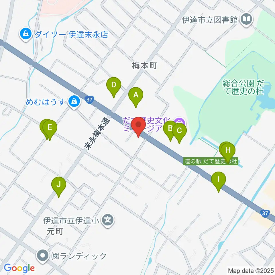 エルム楽器 伊達ミュージックセンター周辺のファミレス・ファーストフード一覧地図