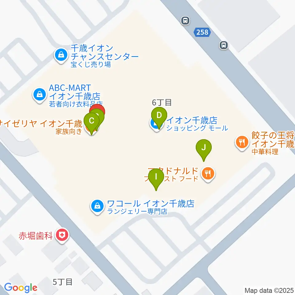 エルム楽器 イオン千歳センター周辺のファミレス・ファーストフード一覧地図