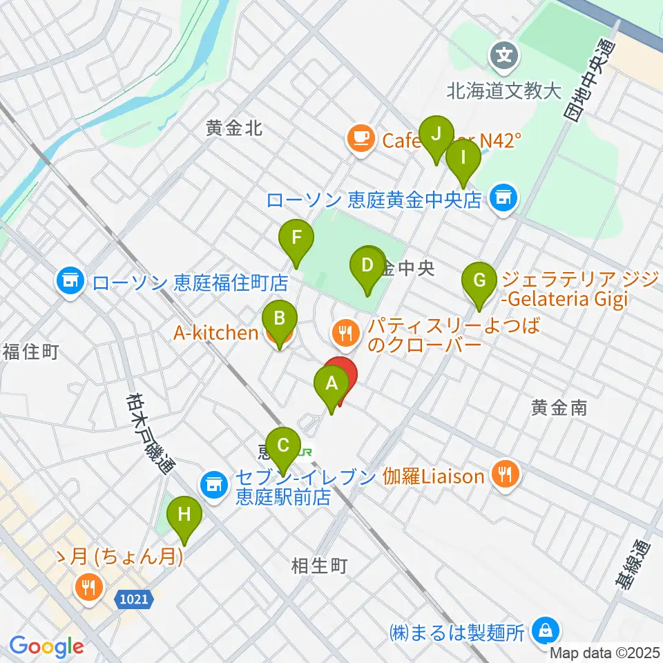 エルム楽器 恵庭駅前センター周辺のファミレス・ファーストフード一覧地図