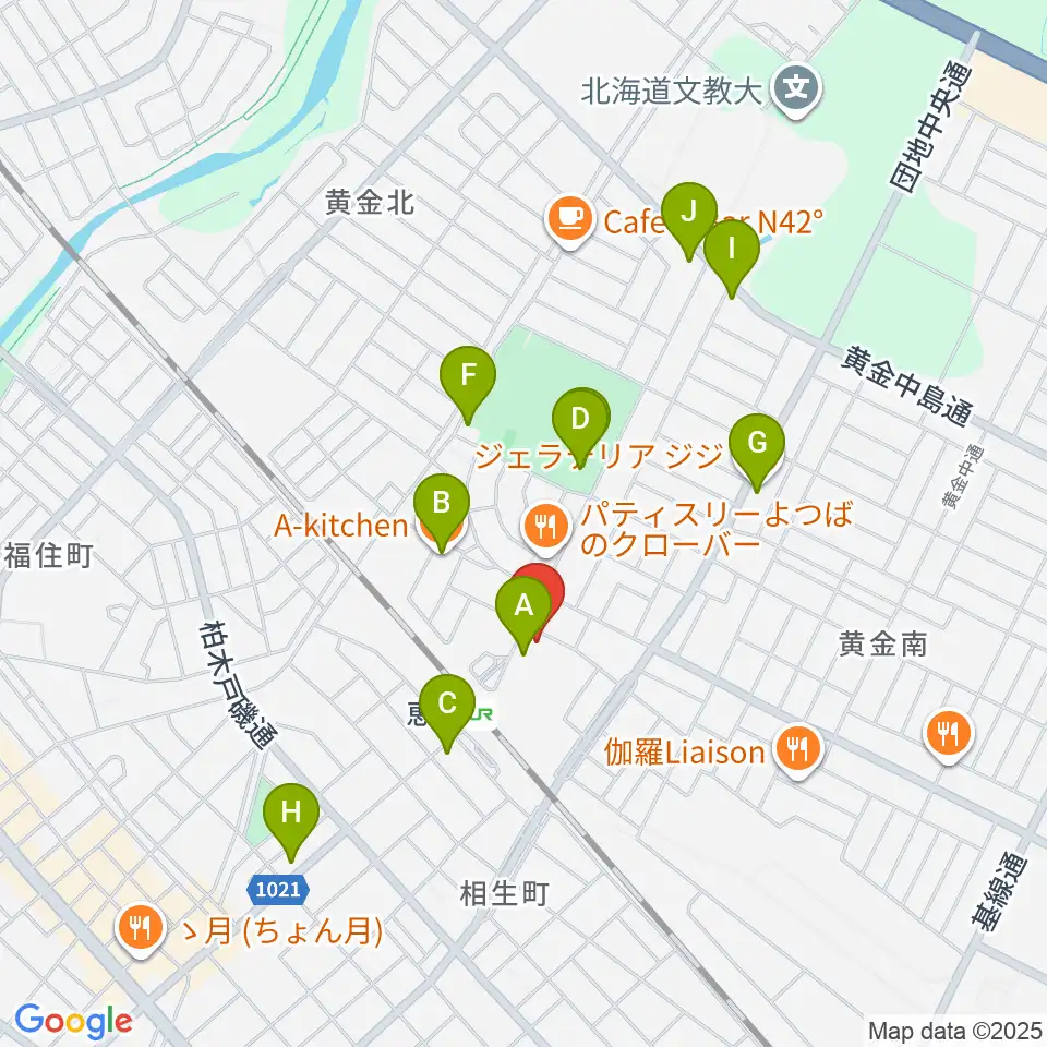 エルム楽器 恵庭駅前センター周辺のファミレス・ファーストフード一覧地図