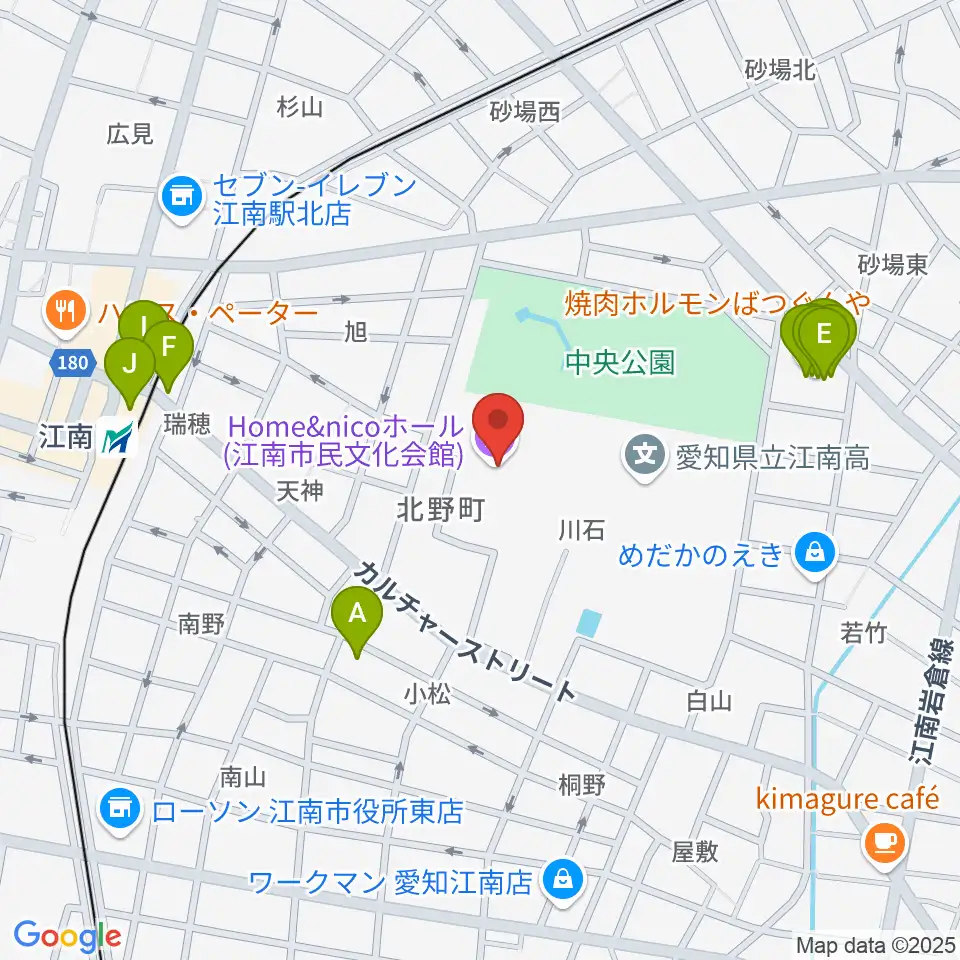 Home&nicoホール周辺のファミレス・ファーストフード一覧地図