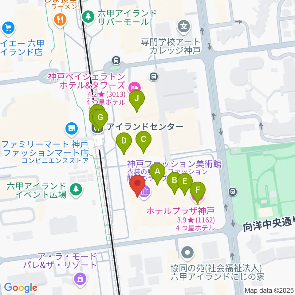 神戸ファッション美術館・オルビスホール周辺のファミレス・ファーストフード一覧地図
