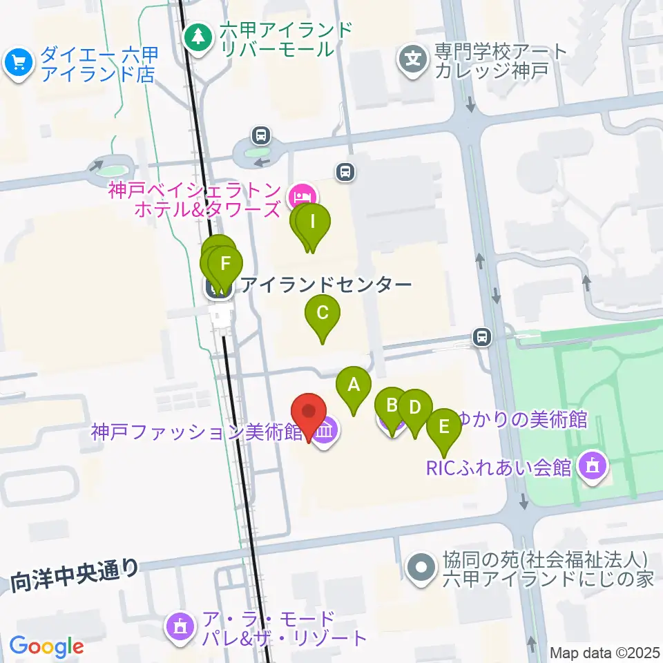 神戸ファッション美術館・オルビスホール周辺のファミレス・ファーストフード一覧地図