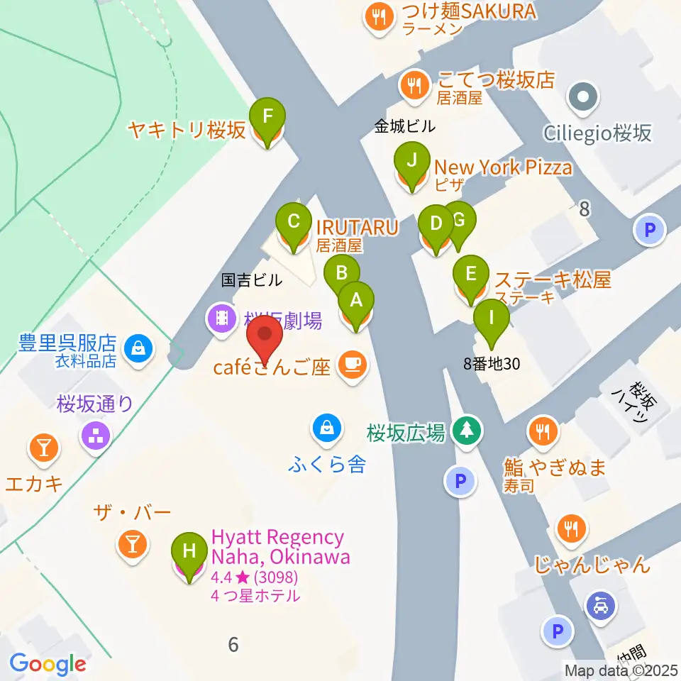 桜坂劇場周辺のファミレス・ファーストフード一覧地図