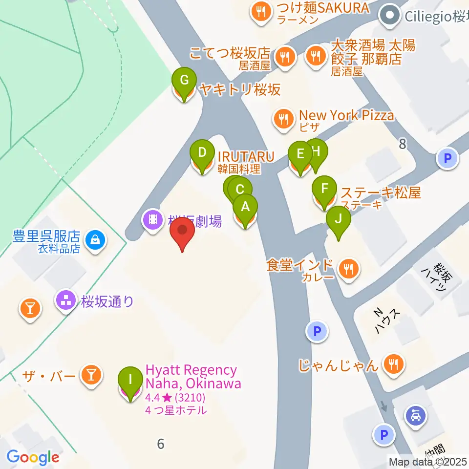 桜坂劇場周辺のファミレス・ファーストフード一覧地図