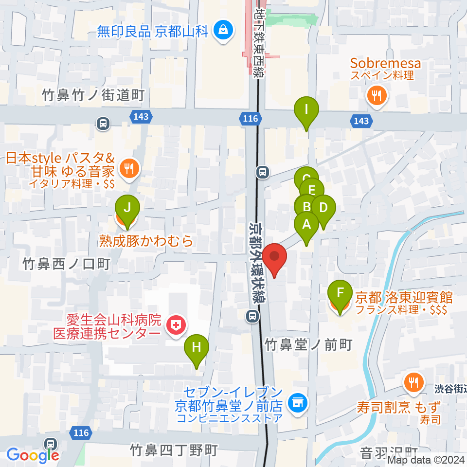 JEUGIA 山科センター周辺のファミレス・ファーストフード一覧地図