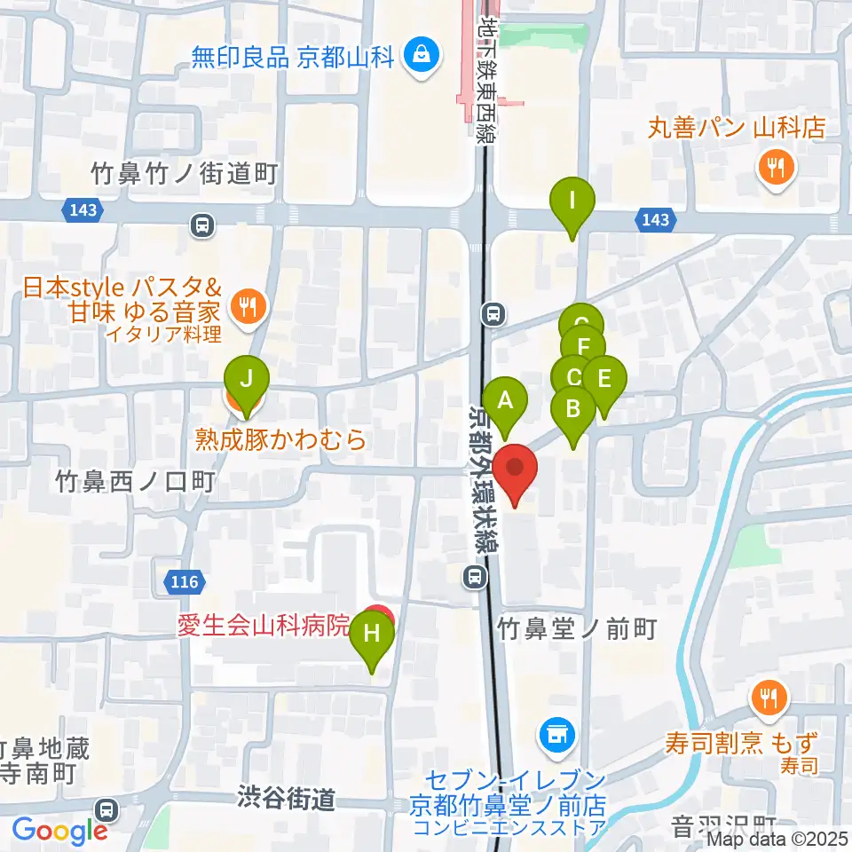 JEUGIA 山科センター周辺のファミレス・ファーストフード一覧地図