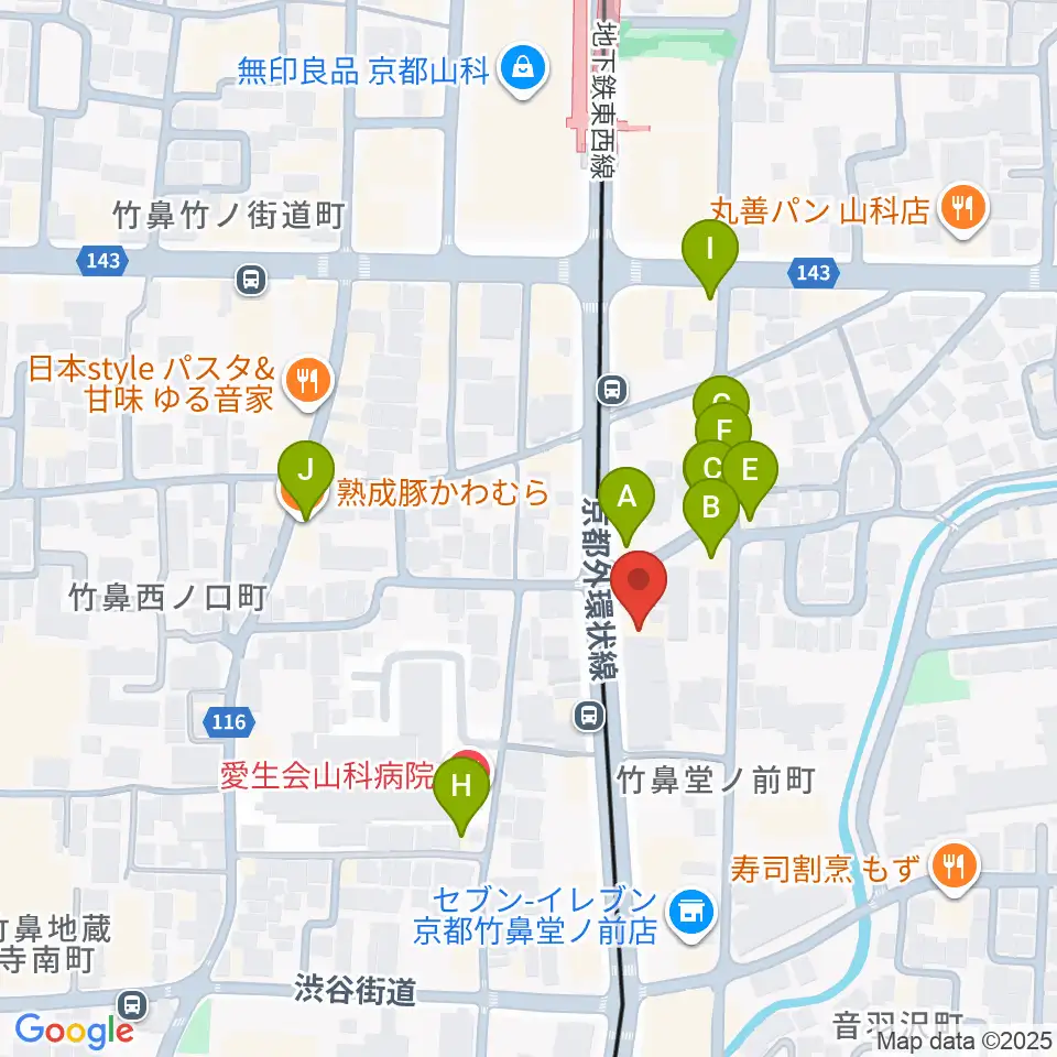 JEUGIA 山科センター周辺のファミレス・ファーストフード一覧地図