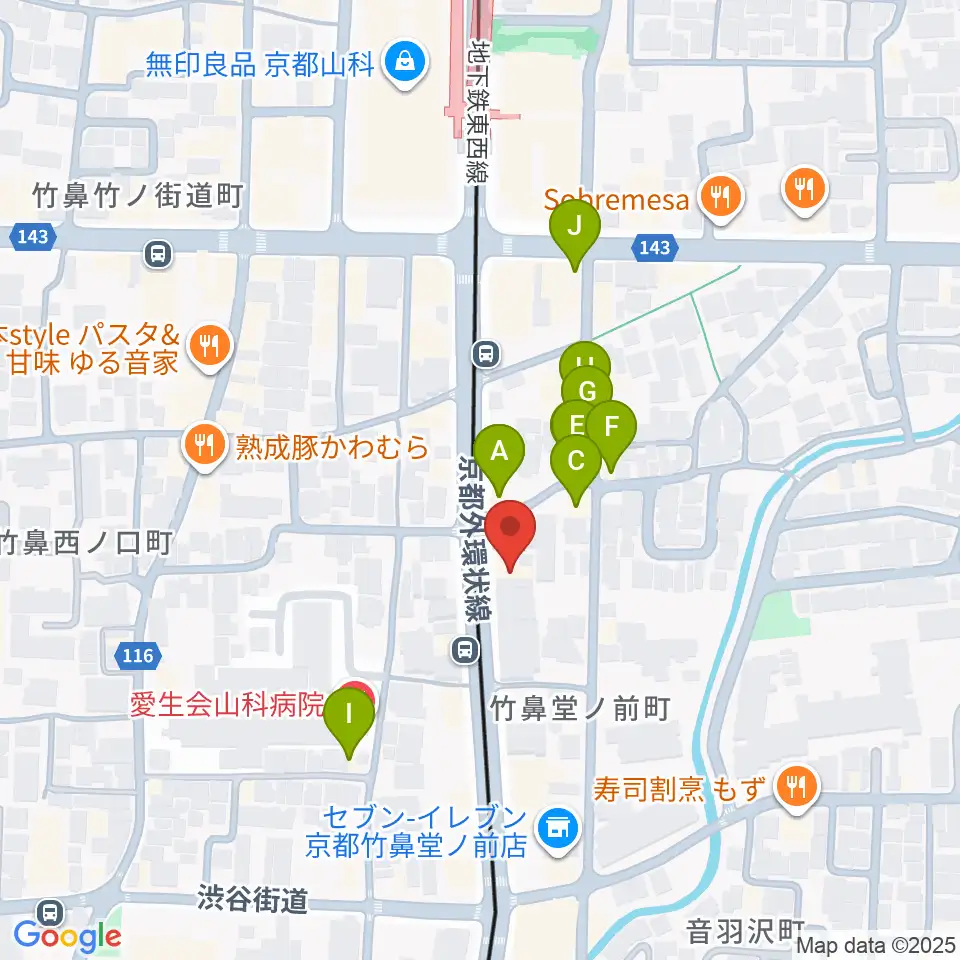 JEUGIA 山科センター周辺のファミレス・ファーストフード一覧地図