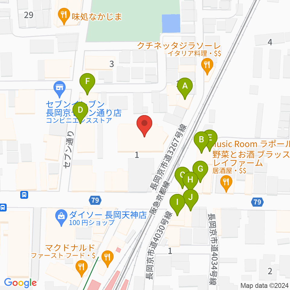 JEUGIA長岡京センター周辺のファミレス・ファーストフード一覧地図