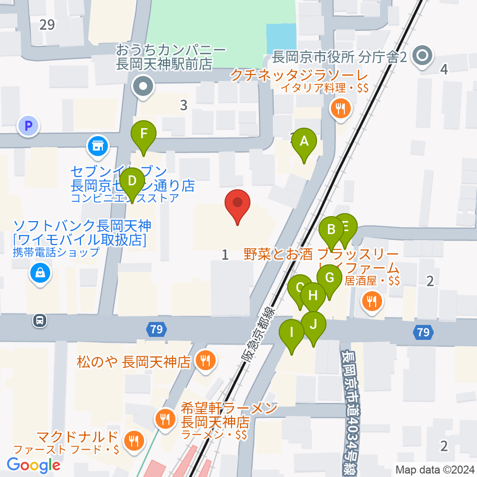 JEUGIA長岡京センター周辺のファミレス・ファーストフード一覧地図