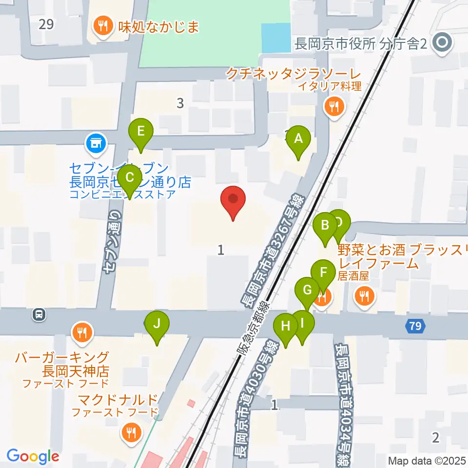 JEUGIA長岡京センター周辺のファミレス・ファーストフード一覧地図