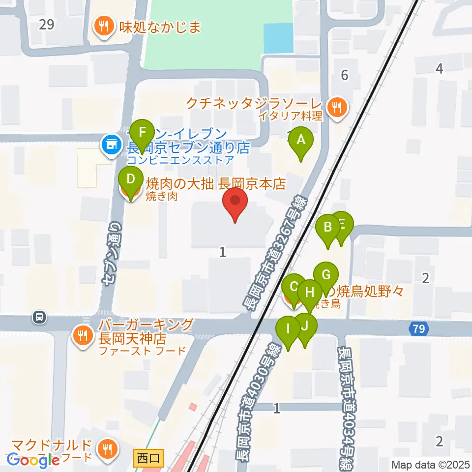 JEUGIA長岡京センター周辺のファミレス・ファーストフード一覧地図