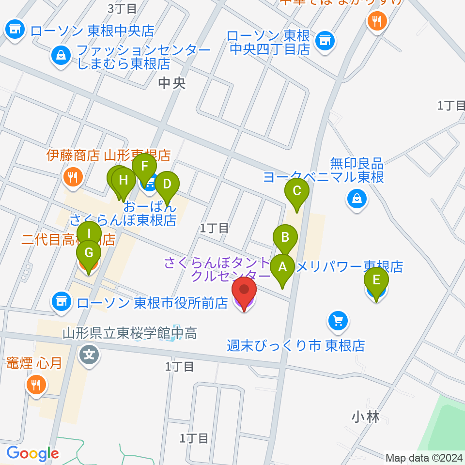 東根市さくらんぼタントクルセンター周辺のファミレス・ファーストフード一覧地図