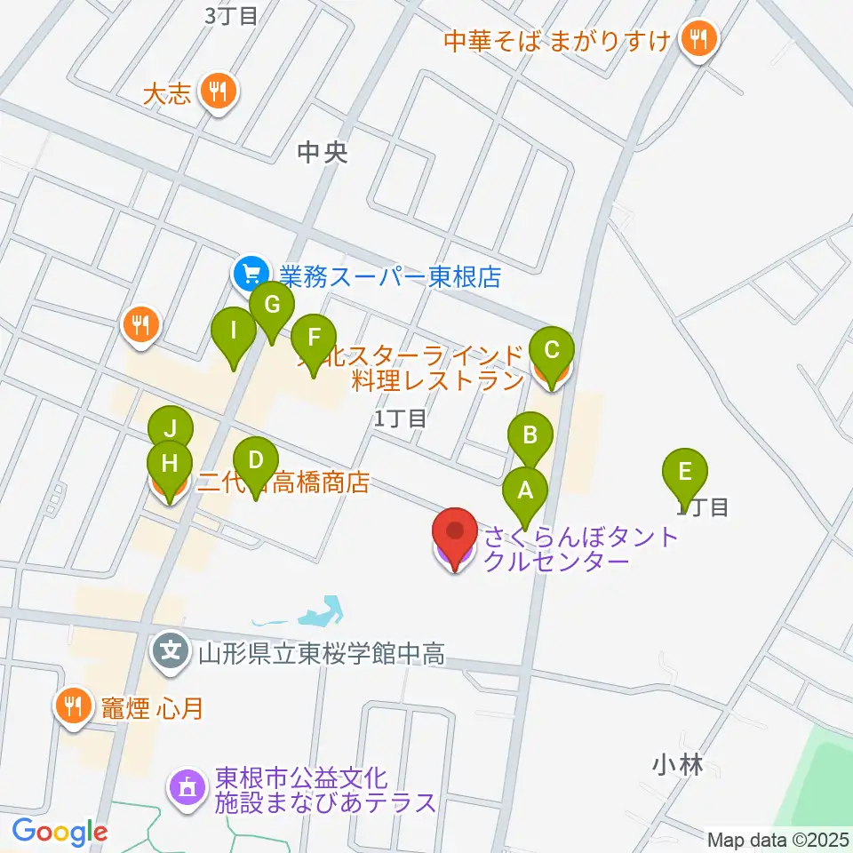 東根市さくらんぼタントクルセンター周辺のファミレス・ファーストフード一覧地図