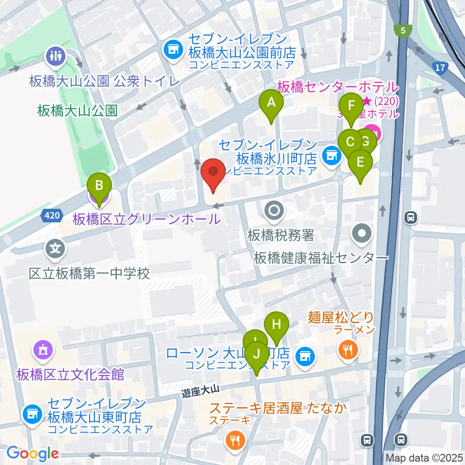 サブテレニアン周辺のファミレス・ファーストフード一覧地図