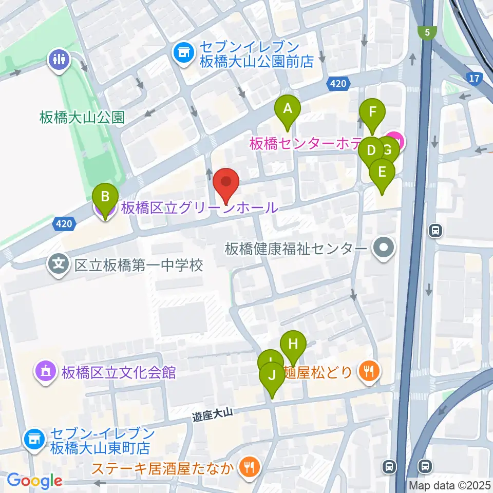 サブテレニアン周辺のファミレス・ファーストフード一覧地図