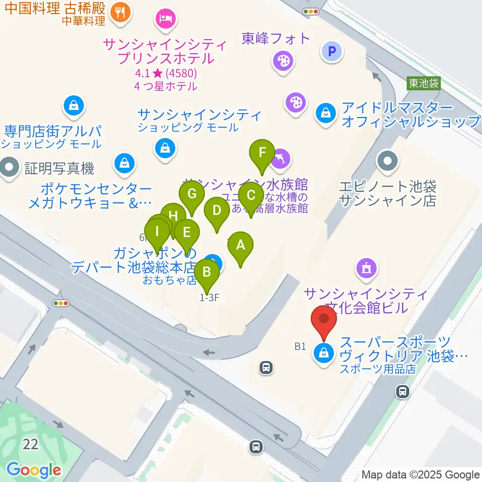 サンシャイン劇場周辺のファミレス・ファーストフード一覧地図