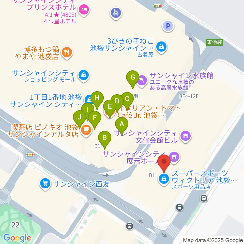 サンシャイン劇場周辺のファミレス・ファーストフード一覧地図