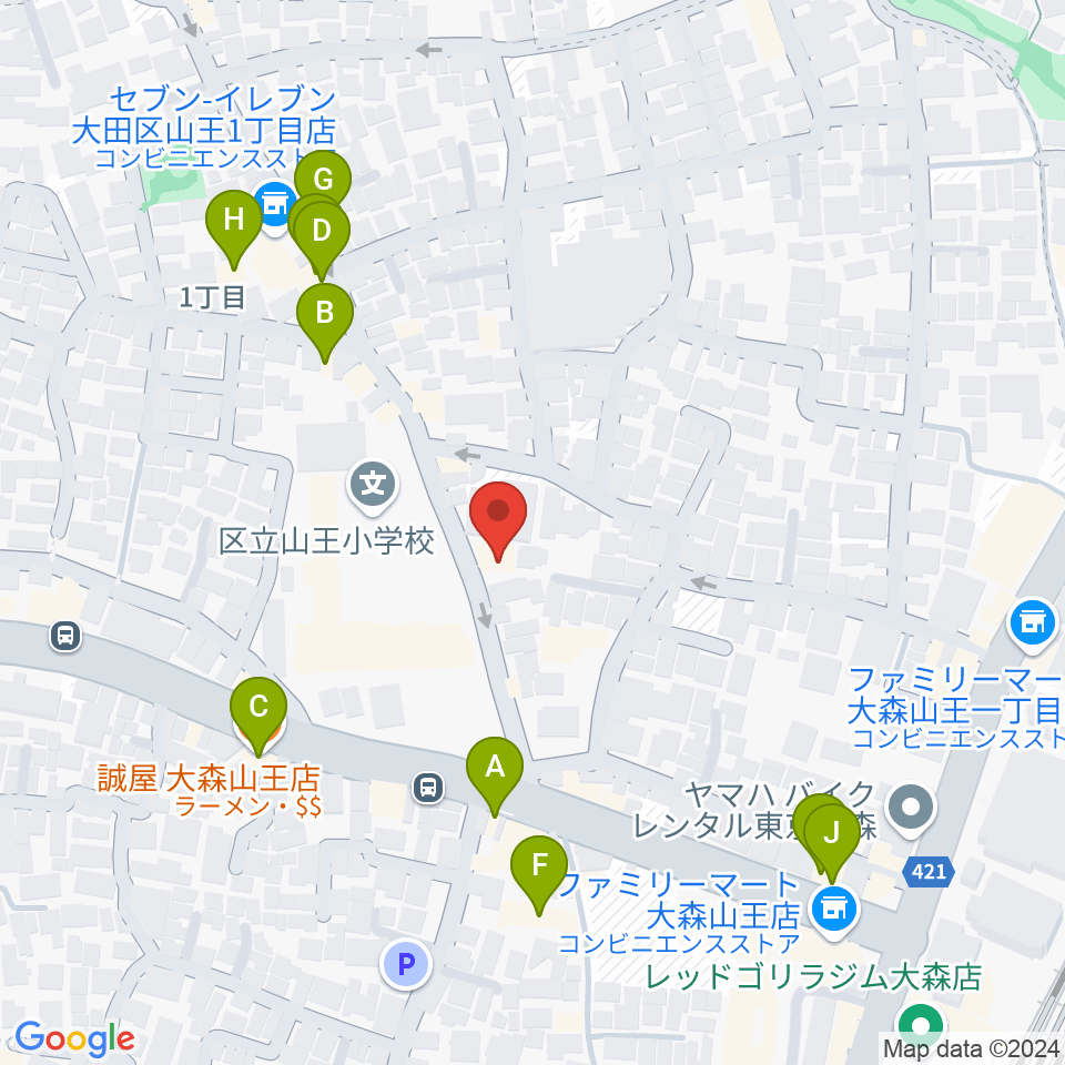 山王フォレスト大森シアター周辺のファミレス・ファーストフード一覧地図