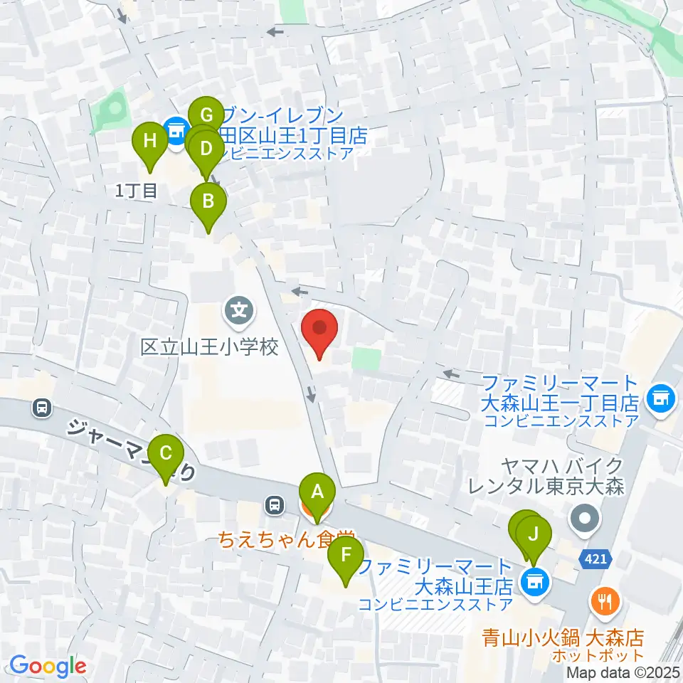 山王フォレスト大森シアター周辺のファミレス・ファーストフード一覧地図