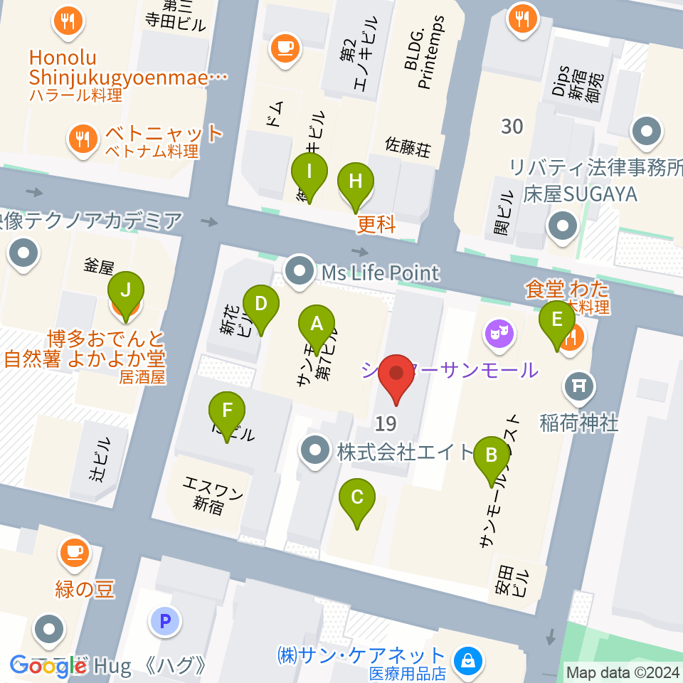 サンモールスタジオ周辺のファミレス・ファーストフード一覧地図