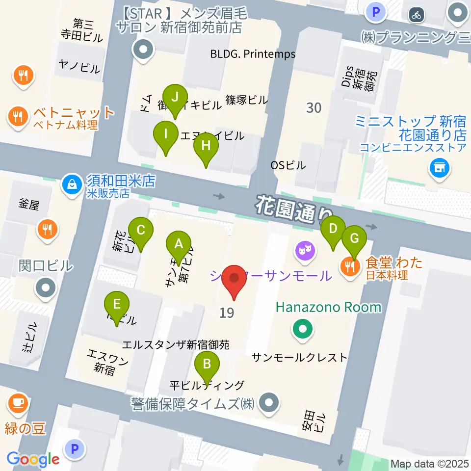 サンモールスタジオ周辺のファミレス・ファーストフード一覧地図