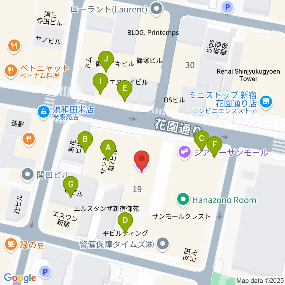 サンモールスタジオ周辺のファミレス・ファーストフード一覧地図